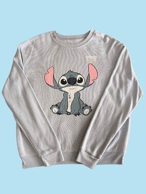 Disney Stitch Graphic Sweatshirt Light-Blue Crewneck Size M Ohana